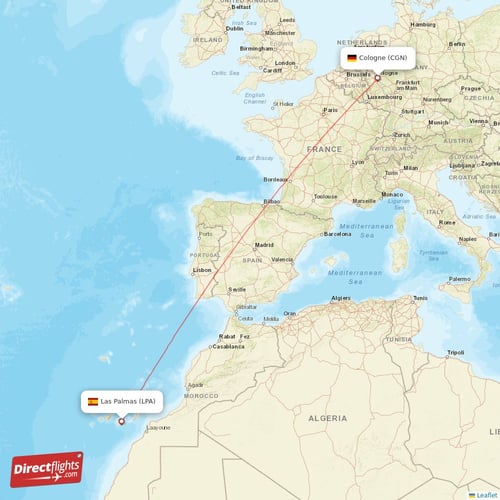 Las Palmas - Cologne direct flight map