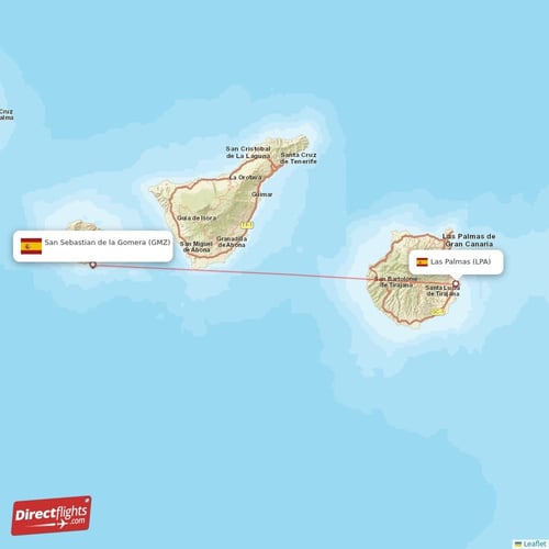 Las Palmas - San Sebastian de la Gomera direct flight map