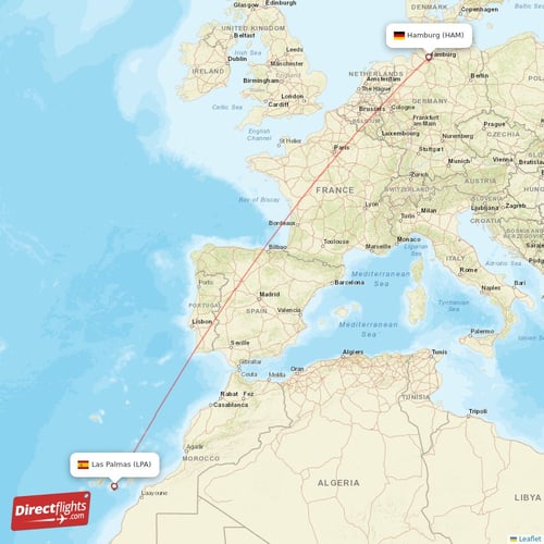 Las Palmas - Hamburg direct flight map