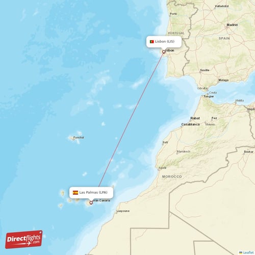 Las Palmas - Lisbon direct flight map