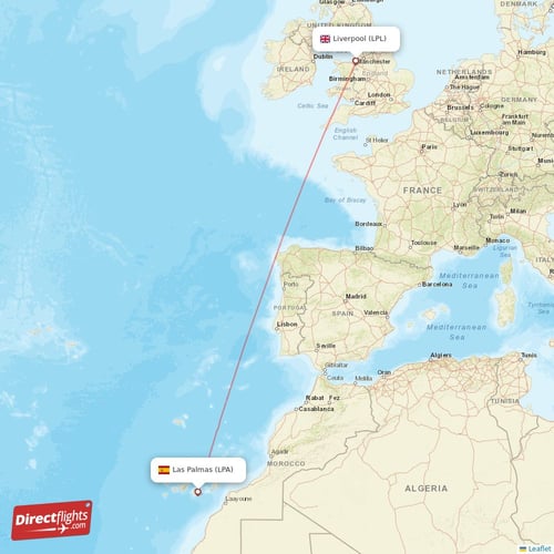 Las Palmas - Liverpool direct flight map
