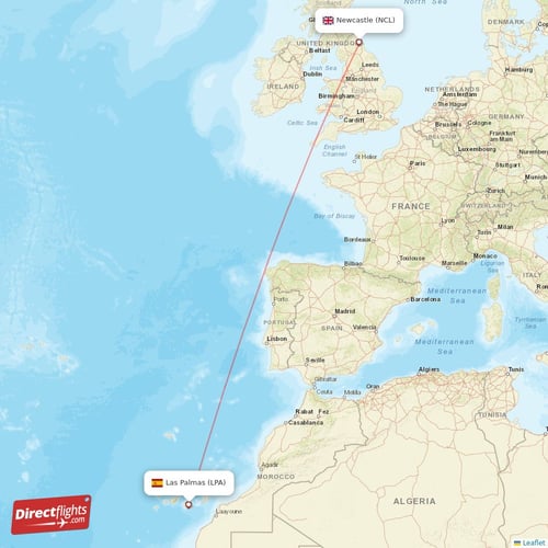 Las Palmas - Newcastle direct flight map