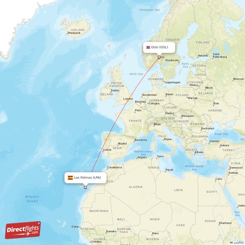 Las Palmas - Oslo direct flight map