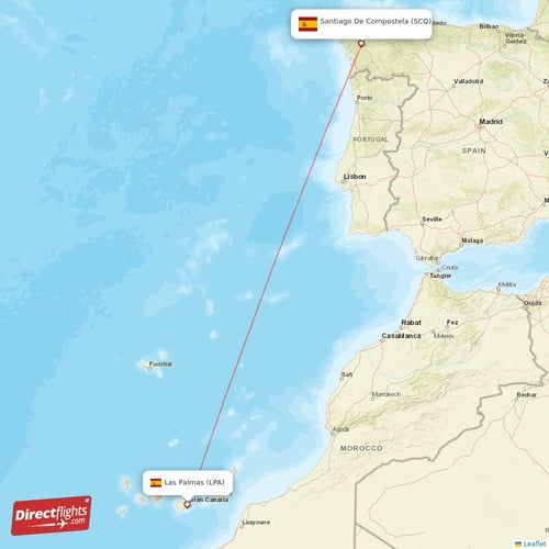Las Palmas - Santiago De Compostela direct flight map