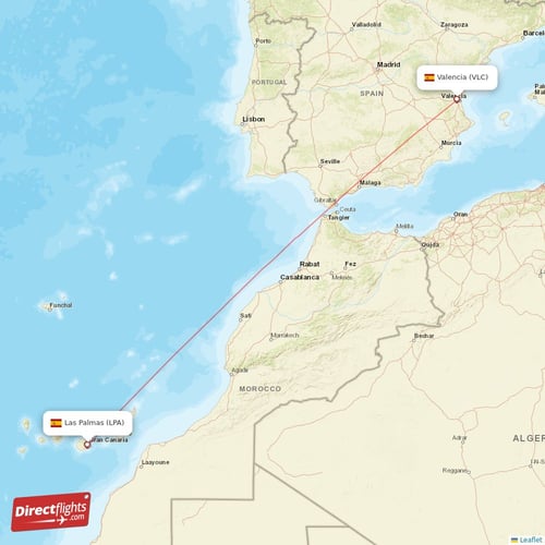 Las Palmas - Valencia direct flight map