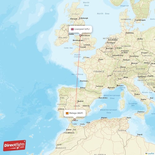Liverpool - Malaga direct flight map