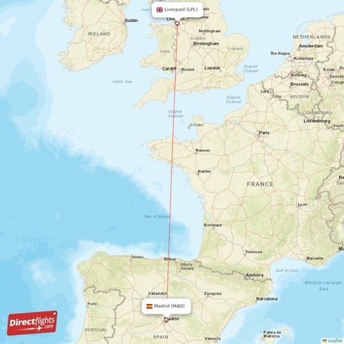 Liverpool - Madrid direct flight map