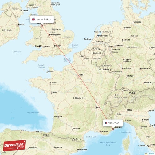 Liverpool - Nice direct flight map