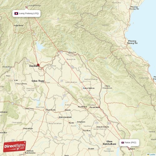 Luang Prabang - Pakse direct flight map