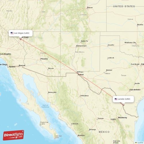 Laredo - Las Vegas direct flight map