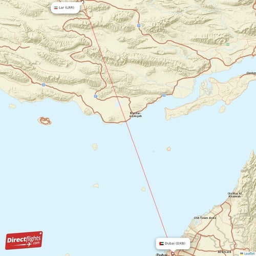 Lar - Dubai direct flight map