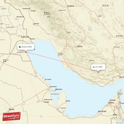 Lar - Kuwait direct flight map