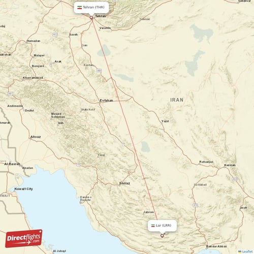 Lar - Tehran direct flight map