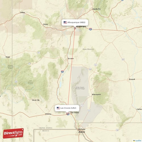 Las Cruces - Albuquerque direct flight map