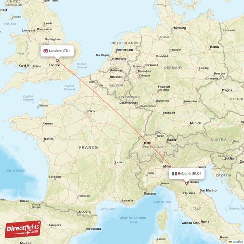 London - Bologna direct flight map