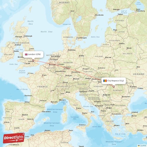 London - Cluj-Napoca direct flight map