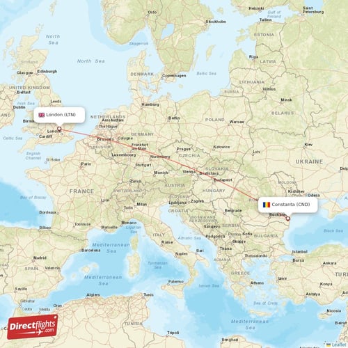 London - Constanta direct flight map