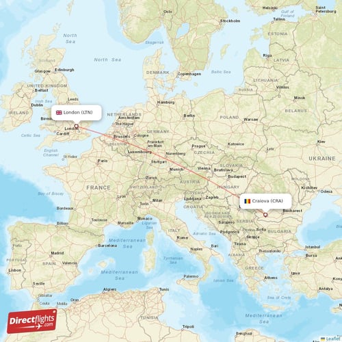 London - Craiova direct flight map