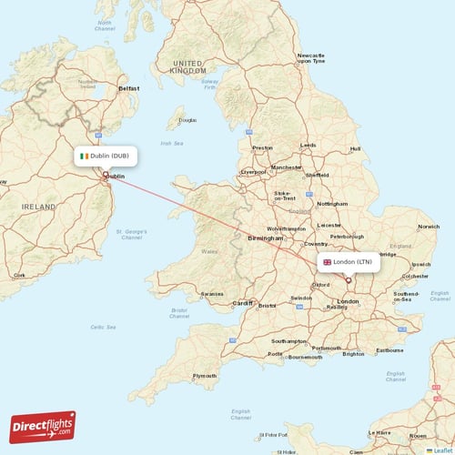 London - Dublin direct flight map