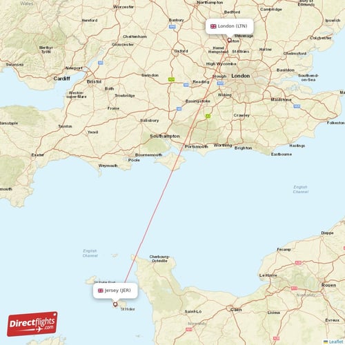 London - Jersey direct flight map
