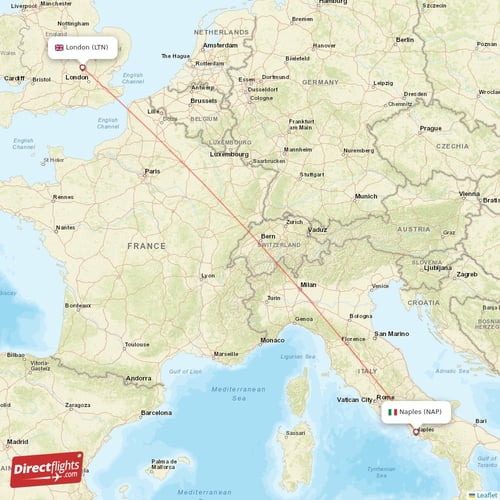 London - Naples direct flight map