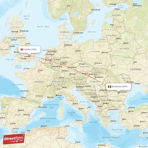 London - Bucharest direct flight map