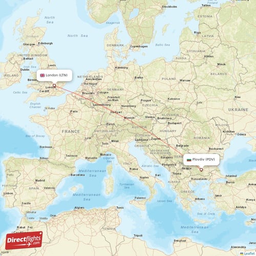 London - Plovdiv direct flight map