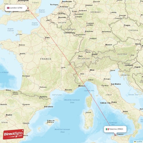 London - Palermo direct flight map