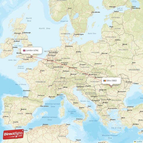 London - Sibiu direct flight map
