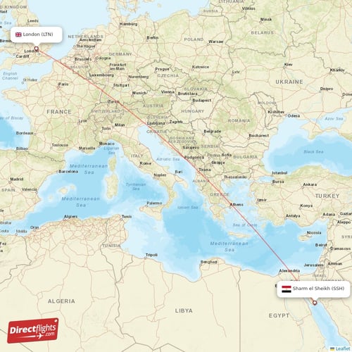 London - Sharm el Sheikh direct flight map