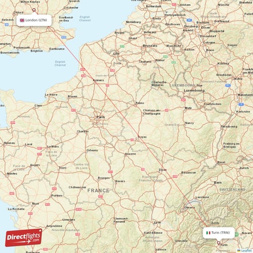 London - Turin direct flight map