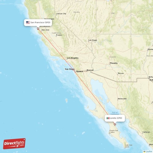 Loreto - San Francisco direct flight map