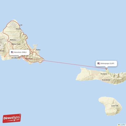 Kalaupapa - Honolulu direct flight map