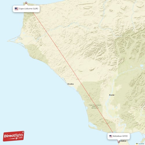 Cape Lisburne - Kotzebue direct flight map