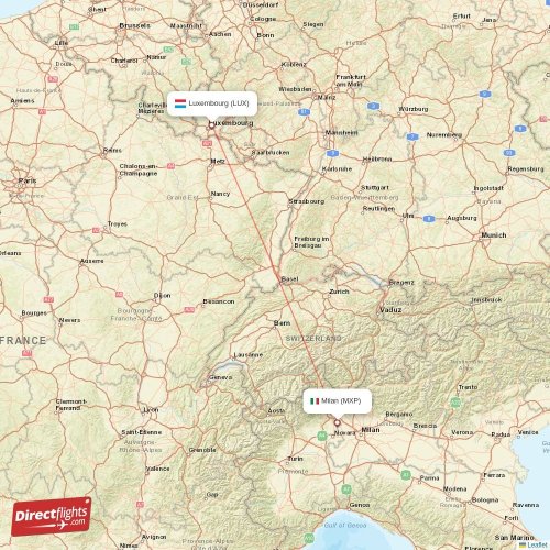 Luxembourg - Milan direct flight map