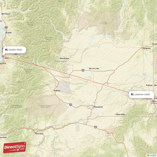 Lewiston - Seattle direct flight map
