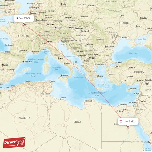 Luxor - Paris direct flight map
