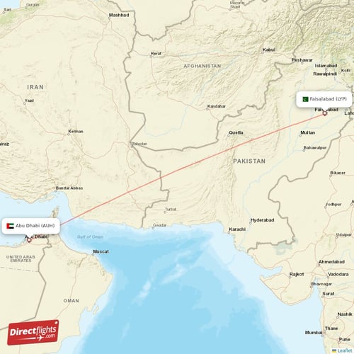 Faisalabad - Abu Dhabi direct flight map