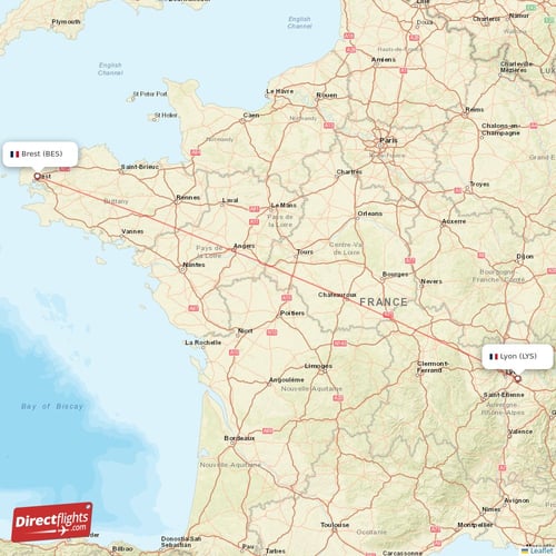 Lyon - Brest direct flight map