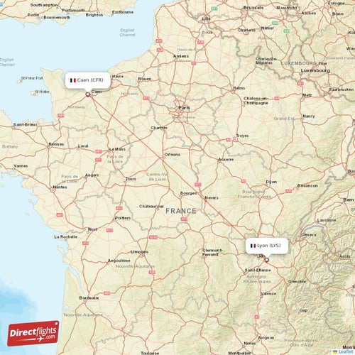Lyon - Caen direct flight map