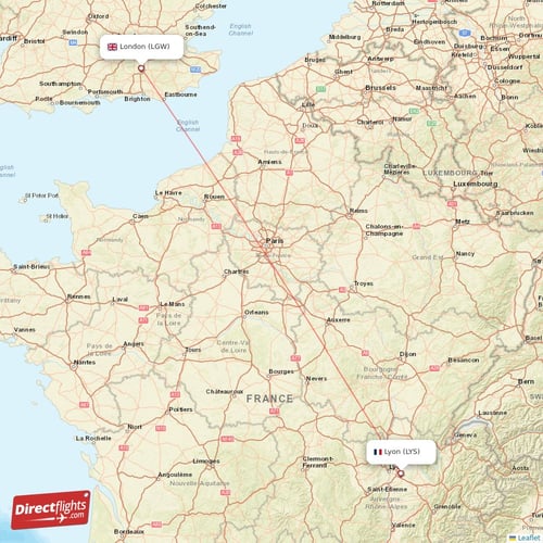 Lyon - London direct flight map