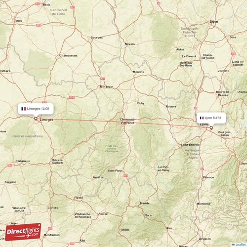 Lyon - Limoges direct flight map