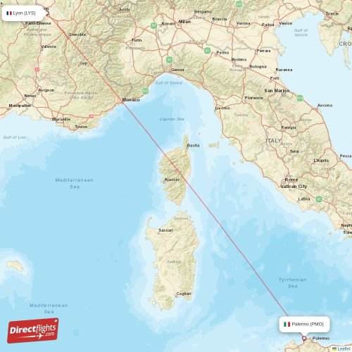 Lyon - Palermo direct flight map