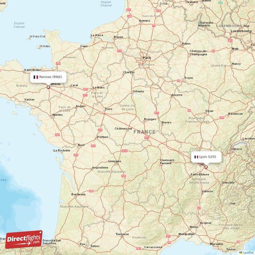 Lyon - Rennes direct flight map