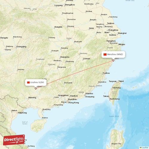 Liuzhou - Wenzhou direct flight map