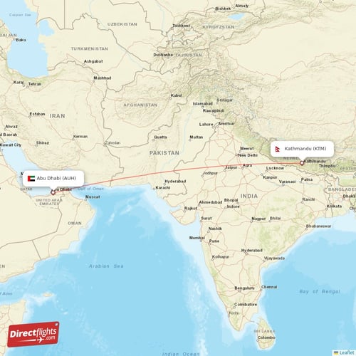 Chennai - Abu Dhabi direct flight map