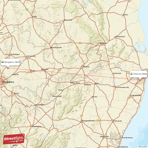 Chennai - Bengaluru direct flight map