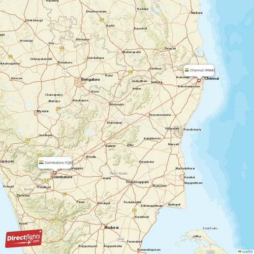 Chennai - Coimbatore direct flight map