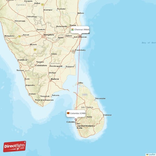 Chennai - Colombo direct flight map