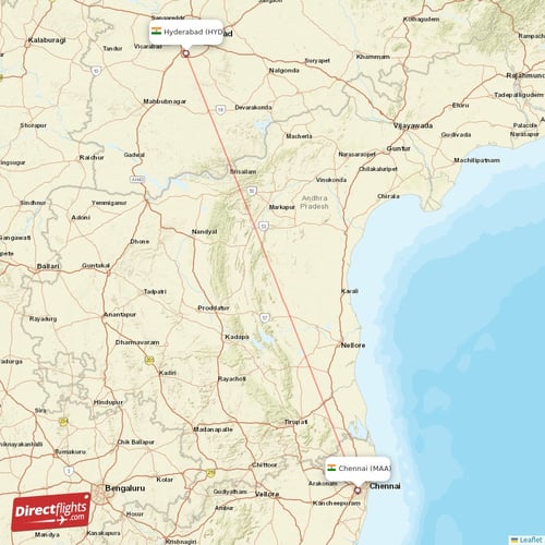 Chennai - Hyderabad direct flight map